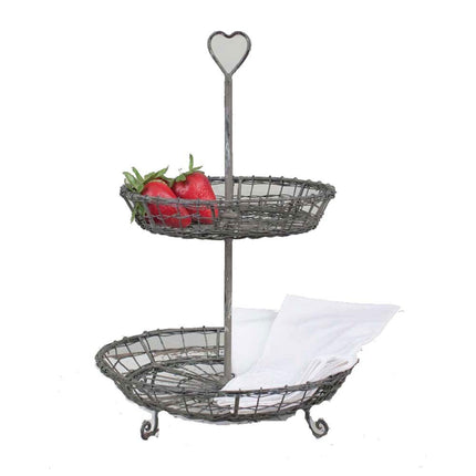 CTW Metal Heart 2 Tiered Galvanized Serving Stand Platter for Appetizers Dessert Cupcakes Napkins Rustic Country Farmhouse Style Weddings Tea Parties Holiday Dinners Birthday Party Gray