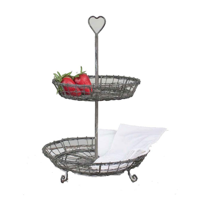 CTW Metal Heart 2 Tiered Galvanized Serving Stand Platter for Appetizers Dessert Cupcakes Napkins Rustic Country Farmhouse Style Weddings Tea Parties Holiday Dinners Birthday Party Gray