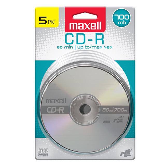 Maxell - 648220, Premium Quality Noise free Surface Playback Recordable CDs 700Mb Storage - 2x to 48x, Write Speed with 80 minutes - Blank CDs, CD Storage & Reusable Spindle Case Holder - 5 Pack
