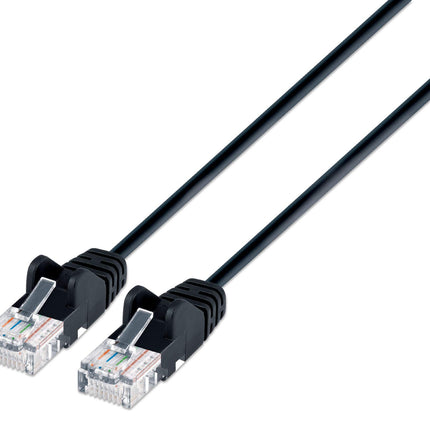 Intellinet Slim Cat6 Ethernet Network Patch Cable - 10G Internet Cord with Snagless Boot,RJ45 Male to RJ45 Male, Pure Bare Copper Wire, Gold-Plated Contacts, 30AWG-Lifetime Mfg Warranty, 1.5 ft Black