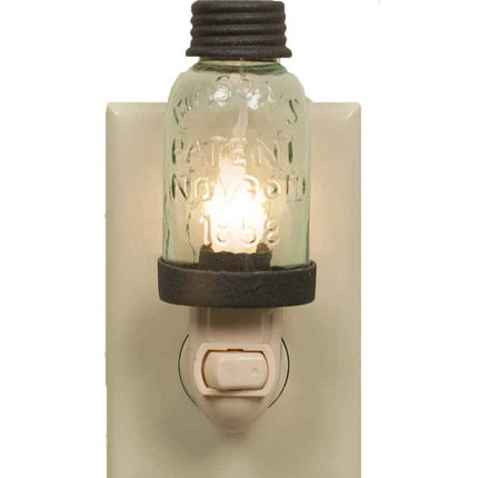 Mini Mason Jar Night Light in Rustic Brown Metal Color