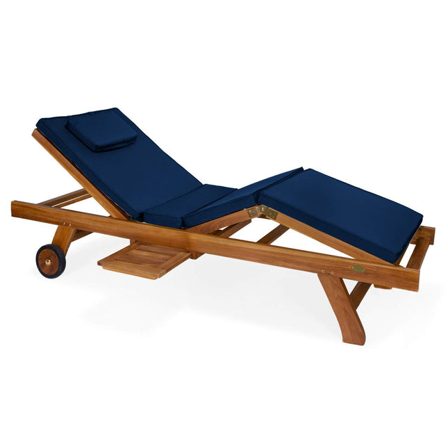 All Things Cedar TL78-B Teak Chaise Lounge Chair with Cushion, Blue
