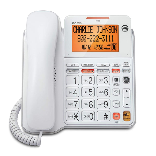 AT&T CL4940 Corded Standard Phone with Answering System and Backlit Display, White