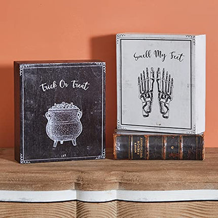 Set of Trick-or-Treat Smell My Feet Wood Box Signs