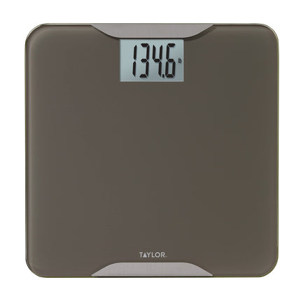 Taylor Digital Glass Bath Scale for Body Weight, 11.8 x 11.8 Inch Durable Glass Platform, Stainless Steel Accents, Scale with Step-On Technology, 400 Lb, Taupe
