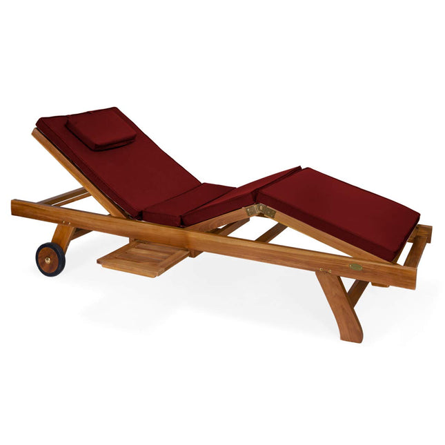All Things Cedar TL78-R Teak Chaise Lounge Chair with Cushion, Red
