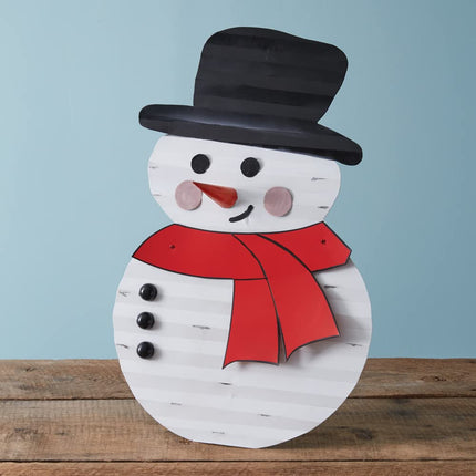 CTW Home Collection Leaning Corrugated Snowman Figurine, 23.5-inch Height, Metal, Christmas Decor, Home Accent, Seasonal