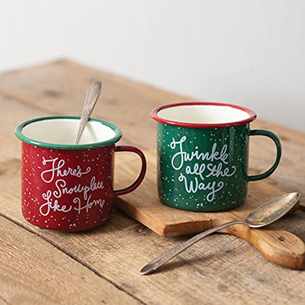 Set of Two Christmas Enamel Mugs