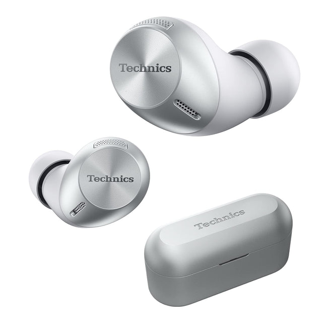 Technics True Wireless Multipoint Bluetooth Earbuds with Microphone, HiFi, Clear Calls, Long Battery Life, Lightweight Comfort Fit, Alexa Built in, EAH-AZ40-S (Silver)