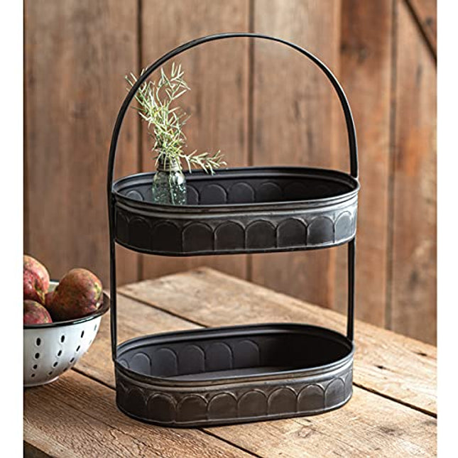 CTW Home Collection 370283 Two-Tiered Corrugated Oval Tray - Black