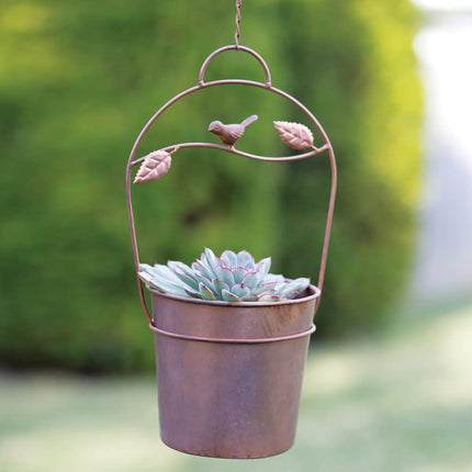 Colonial Tin Works 770564 Decorative Bird and Branch Metal Hanging Planter, 15-inch Height