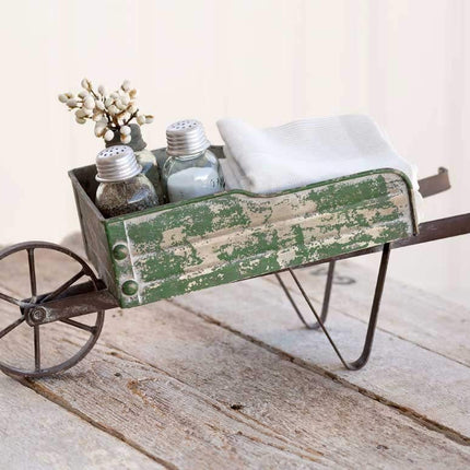 Distressed Green Tabletop Wheelbarrow Kitchen Caddy