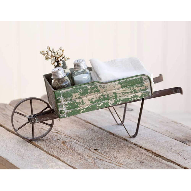 Distressed Green Tabletop Wheelbarrow Kitchen Caddy
