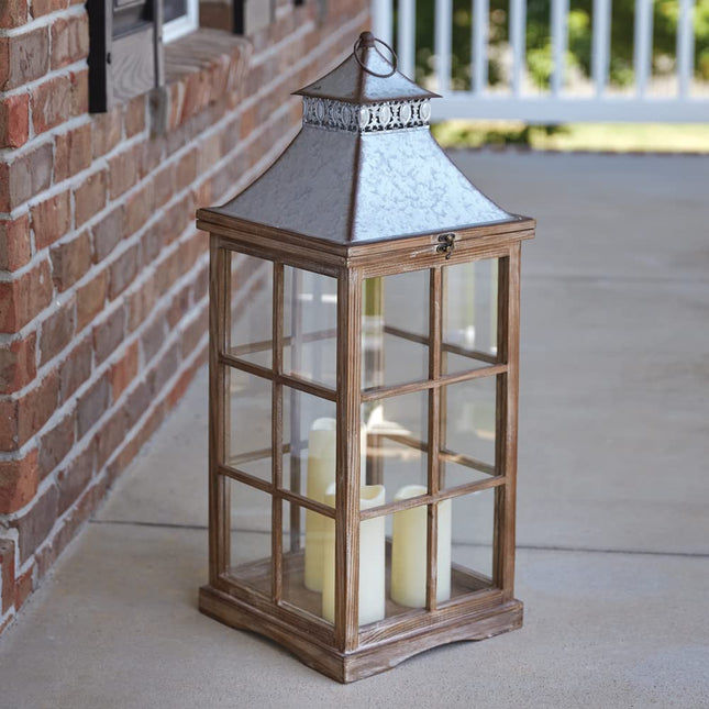 CTW Home Collection Courtlandt Lantern with LED Candles, 32-inch Height, Holiday Season Decoration