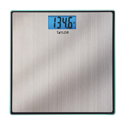 Taylor Digital Scales for Body Weight, High 400 LB Capacity, Brushed Stainless Steel Thin Glass Platform, Unique Blue LCD, Durable Platform, 11.8 x 11.8 Inches, Stainless Steel