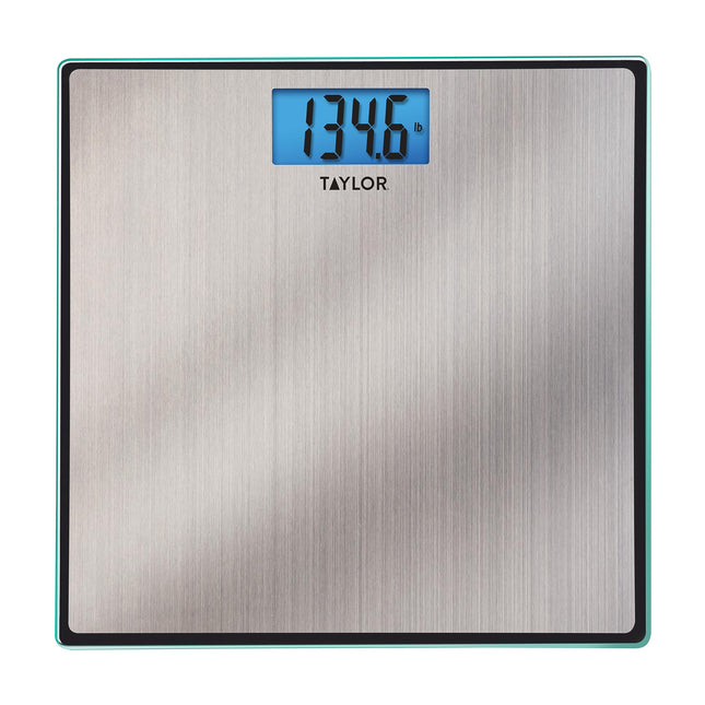 Taylor Digital Scales for Body Weight, High 400 LB Capacity, Brushed Stainless Steel Thin Glass Platform, Unique Blue LCD, Durable Platform, 11.8 x 11.8 Inches, Stainless Steel