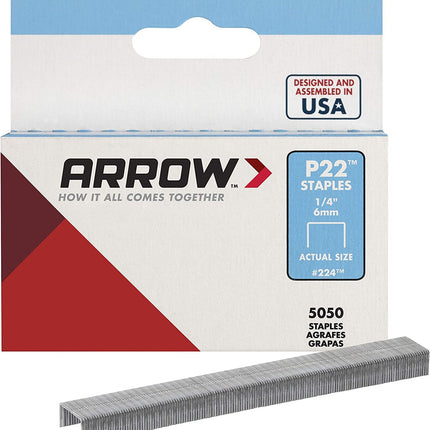 Arrow 224 Heavy Duty P22 Staples for Use with Plier-Type Paper and Bag Staplers in Restaurants, Offices, Classrooms, 5050-Pack, 1/4-Inch Leg Length, 7/16-Inch Crown Width