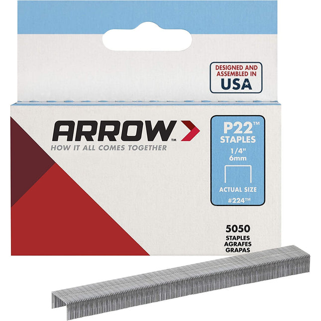 Arrow 224 Heavy Duty P22 Staples for Use with Plier-Type Paper and Bag Staplers in Restaurants, Offices, Classrooms, 5050-Pack, 1/4-Inch Leg Length, 7/16-Inch Crown Width