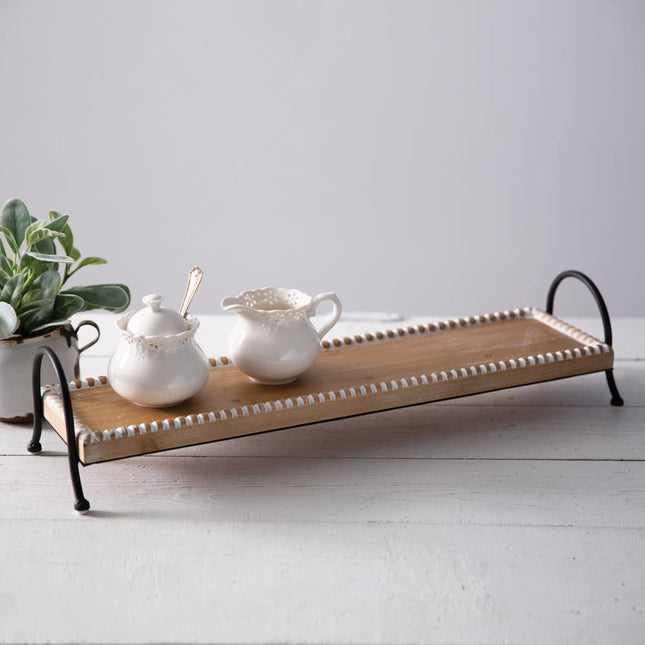Colonial Tin Works 770556 Beaded Wood and Metal Tray, 24-inch Width
