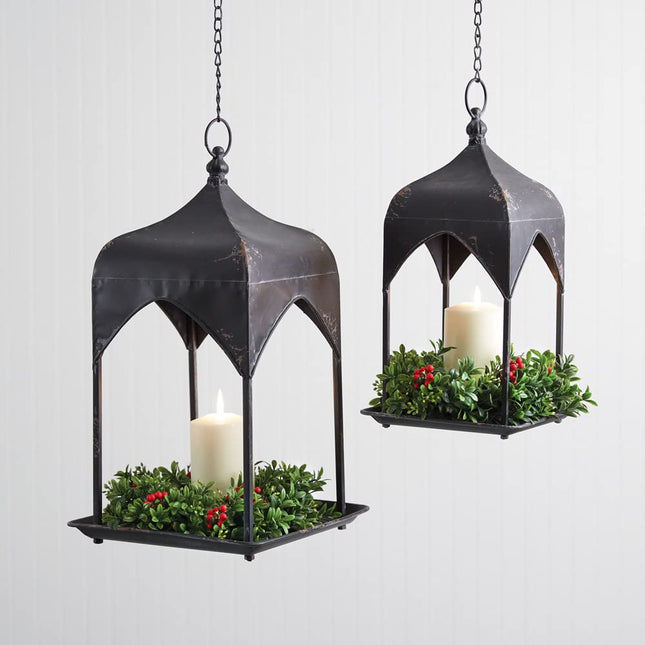 Colonial Tin Works Hanging Estate Lanterns, 18-inch Height, Set of 2