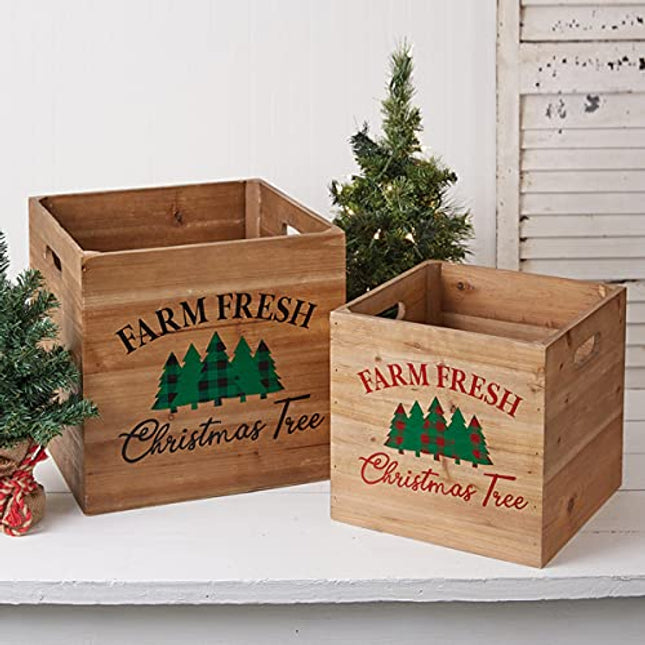 Set of Two Wooden Farm Fresh Christmas Tree Boxes
