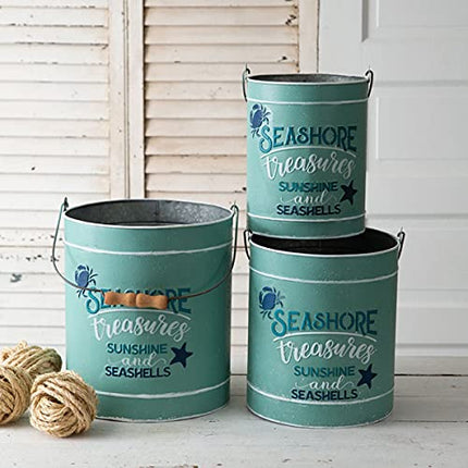 CTW Home Collection 440089 Set of Three Seashore Treasures Galvanized Buckets
