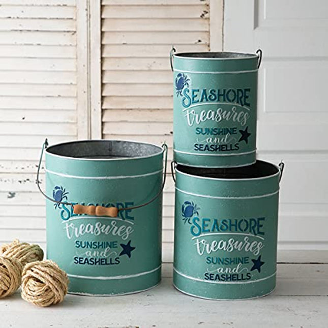 CTW Home Collection 440089 Set of Three Seashore Treasures Galvanized Buckets
