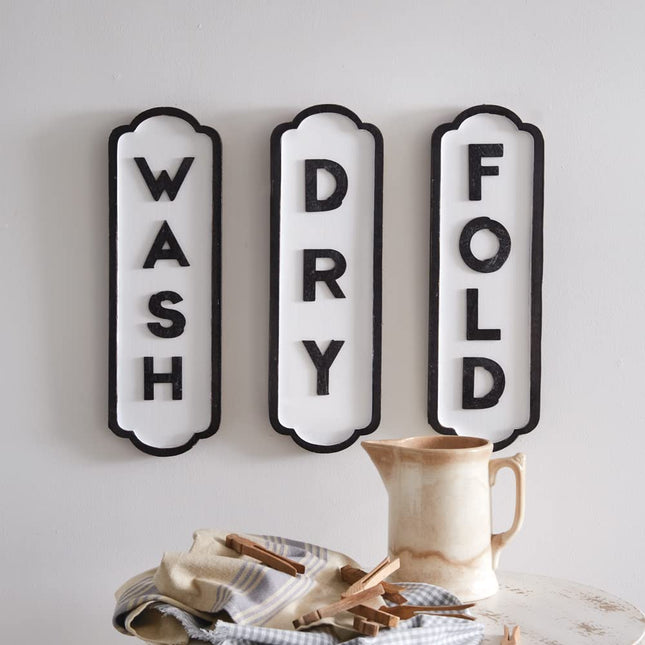 CTW Home Collection Wash Dry Fold Decorative Sign, Set of 3, 15.75-inch Height, MDF, Home Decor, Wall Accent, Laundry Accessories