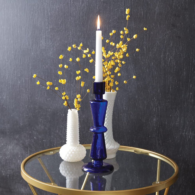 CTW 370789 Cobalt Blue Glass Taper Candle Holder, 11-inch Height