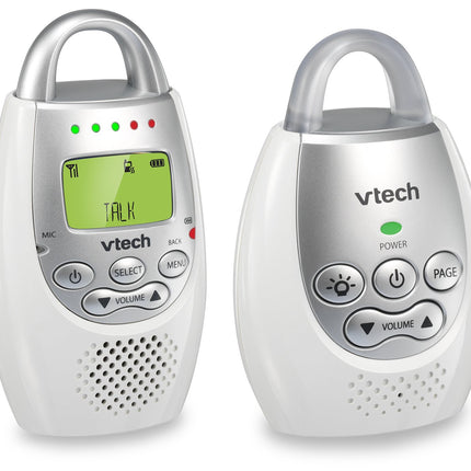 VTech DM221 Audio Baby Monitor with up to 1,000 ft of Range, Vibrating Sound-Alert, Talk Back Intercom & Night Light Loop, White/Silver