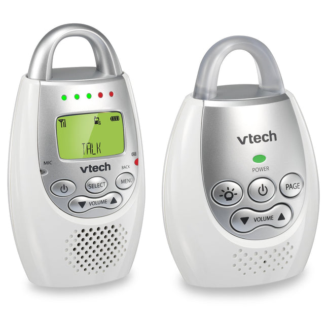 VTech DM221 Audio Baby Monitor with up to 1,000 ft of Range, Vibrating Sound-Alert, Talk Back Intercom & Night Light Loop, White/Silver