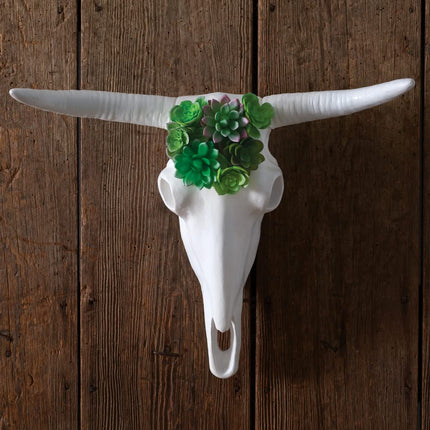 CTW 680615 Longhorn Skull with Faux Succulents, 16-inch Height