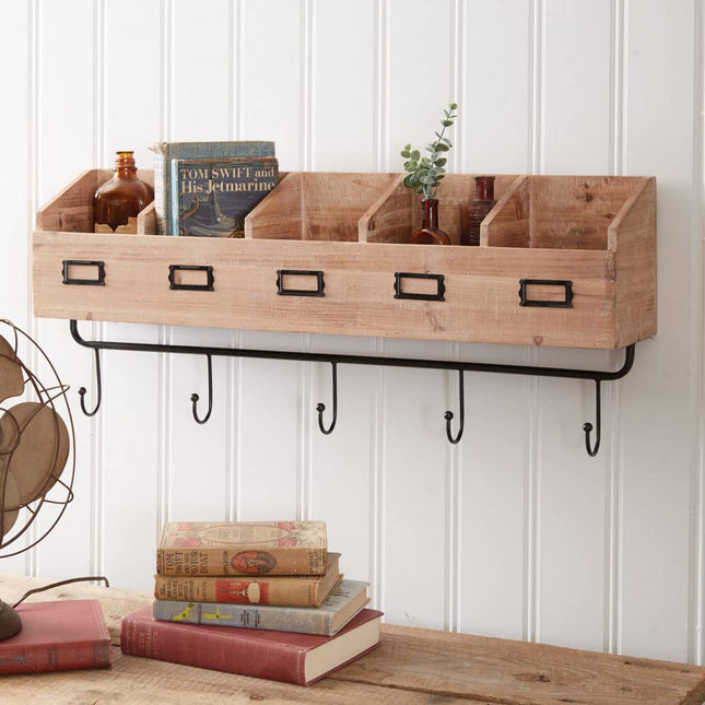 Wood Shelf Organizer with Hooks