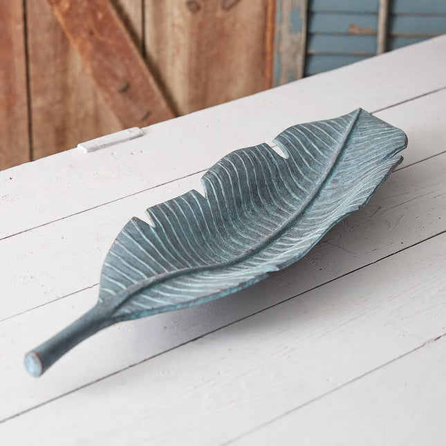 CTW Home Collection 370625 Verdigris Leaf Trinket Dish, 25-inch Width