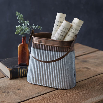 CTW Home Collection Metal Two-Tone Decorative Pail, 9-inch Height, Storage Organizer, Outdoor Decoration