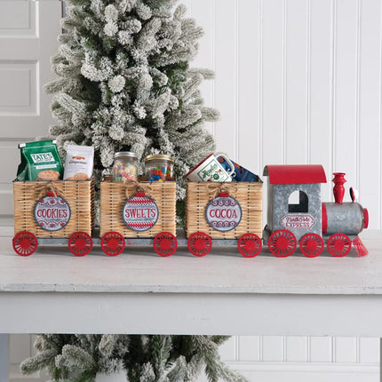 CTW Home Collection Galvanized Metal North Pole Express Train Figurine, 40-inch Width, Holiday Season Decoration