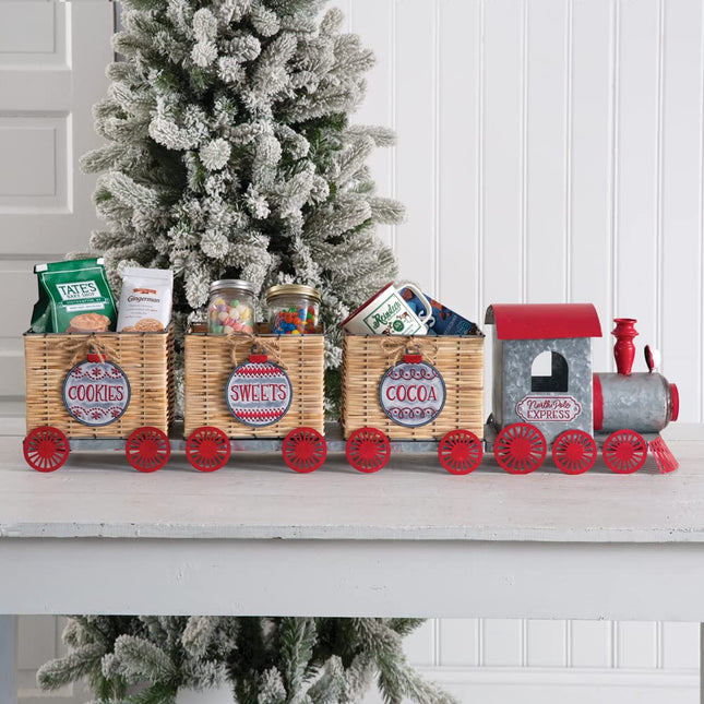CTW Home Collection Galvanized Metal North Pole Express Train Figurine, 40-inch Width, Holiday Season Decoration