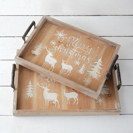 Colonial Tin Works Christmas Wooden Serving Trays