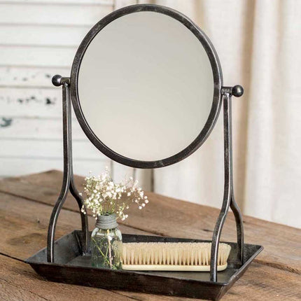 CTW Country Rustic Theme Home Decor Bathroom Vanity Tray with Round Mirror