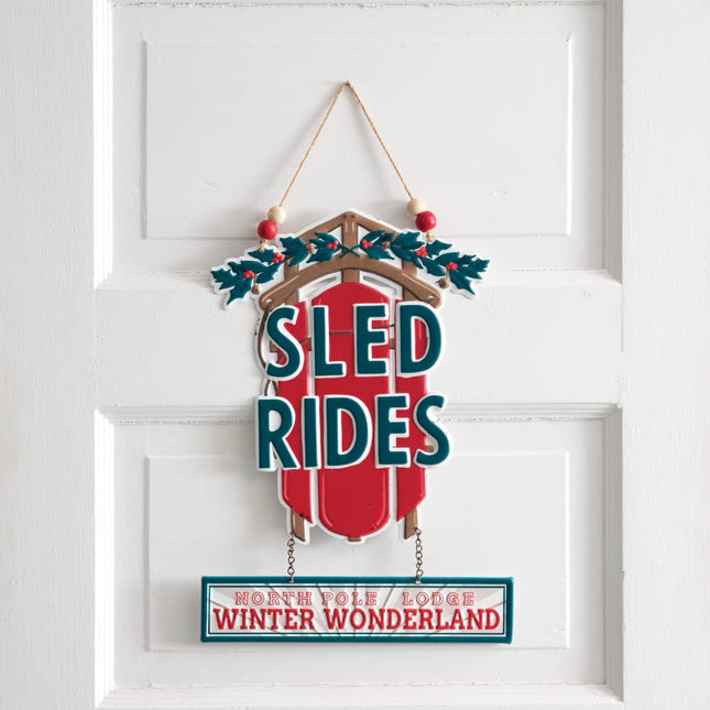 CTW Home Collection Sled Rides Hanging Wall Hanging Decorative Sign, 13-inch Height, Holiday Season Decoration