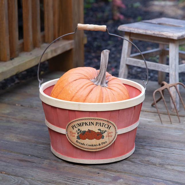 CTW Home Collection Wooden Slats Pumpkin Patch Bushel Thanksgiving Basket, 14.25-inch Width, Holiday Season Decoration