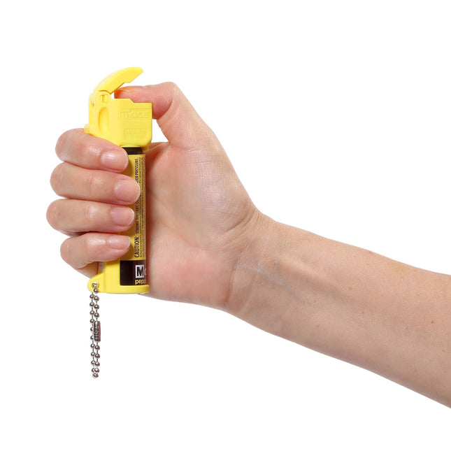mace Brand Full Size Pepper Spray (Neon Yellow) - Accurate 12’ Powerful Pepper Spray with Flip Top Safety Cap, Leaves UV Dye on Skin - Great for Self-Defense