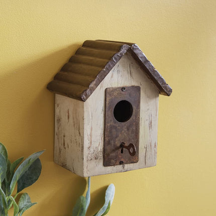 CTW Home Collection Antique-Inspired Lock and Key Birdhouse, 8.25-inch Height, Mango Wood, Outdoor, Home Décor