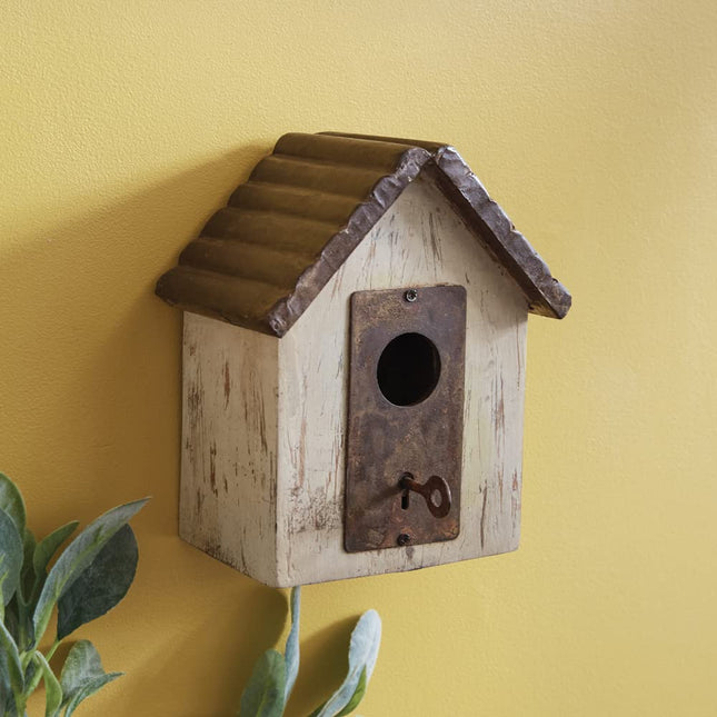 CTW Home Collection Antique-Inspired Lock and Key Birdhouse, 8.25-inch Height, Mango Wood, Outdoor, Home Décor