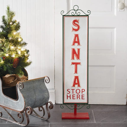 CTW Home Collection Santa Stop Here Standing Decorative Sign, 33-inch Height, Holiday Season Decoration