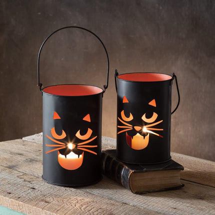 Colonial Tin Works Black Cat Bucket Luminaries, Metal, Set of 2