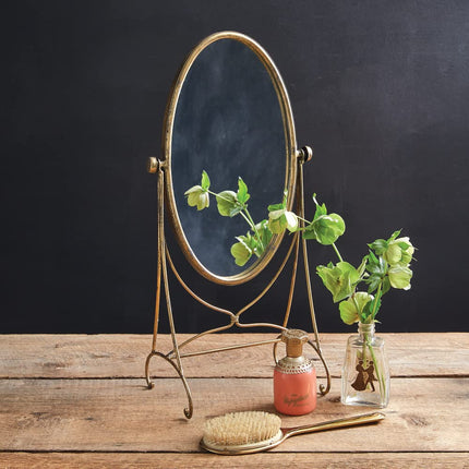 CTW Home Collection Antique Gold Oval Tabletop Mirror, 20.5-inch Height, Vanity or Powder Room Accessories