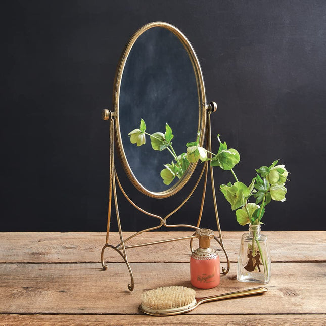 CTW Home Collection Antique Gold Oval Tabletop Mirror, 20.5-inch Height, Vanity or Powder Room Accessories