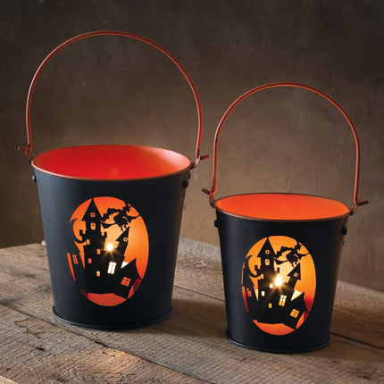 Colonial Tin Works Haunted House Bucket Luminaries, Metal, Set of 2