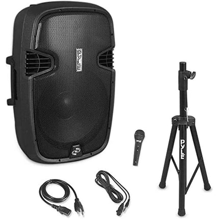 Pyle PPHP155ST Wireless Portable PA Speaker System - 1500W High Powered Bluetooth Compatible Active Outdoor Sound Speakers w/ USB SD MP3 RCA - 35mm Mount, Stand, Microphone, Power Cable, Black, 15